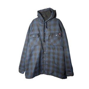 Dickies Men's 3X Plaid Button Up Fleece Lined Blue Black Hooded Jacket